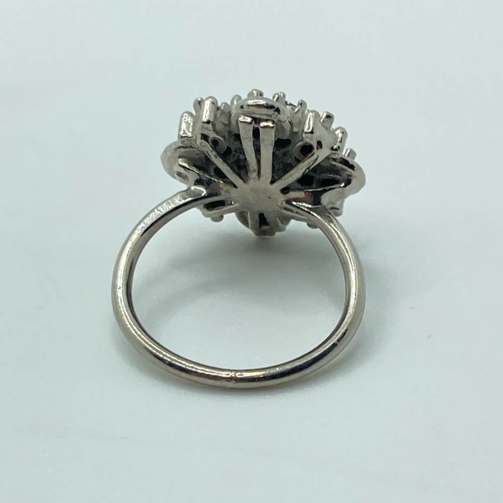 Vtg Silver Tone Rhinestone Floral Flower Cocktail Ring Sz 6.5 - Picture 6 of 14